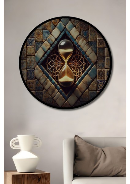 Mozaik Desenli Kum Saati Yağlı Boya Görünümlü Dekoratif Yuvarlak Salon/ofis Tablo Ahşap Dekoratif fiyatları