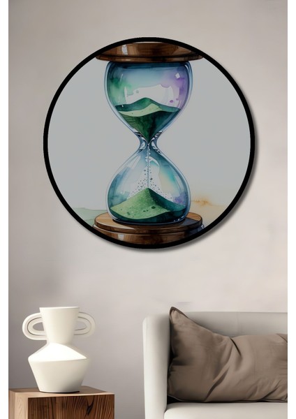 Sulu Boya Görünümlü Kum Saati Zamanın Akışı Ahşap Dekoratif Yuvarlak Salon/ofis/ev/mutfak Tablo fiyatları