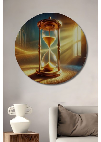 Altın Kum Saati Yağlı Boya Görünümlü Ahşap Dekoratif Yuvarlak Salon/ofis/ev/mutfak/banyo Tablo