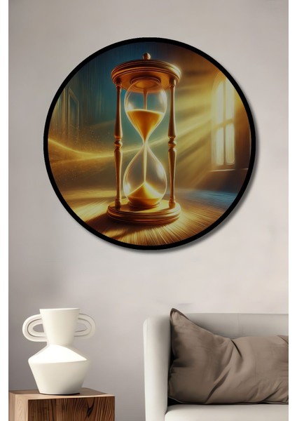 Altın Kum Saati Yağlı Boya Görünümlü Ahşap Dekoratif Yuvarlak Salon/ofis/ev/mutfak/banyo Tablo fiyatları