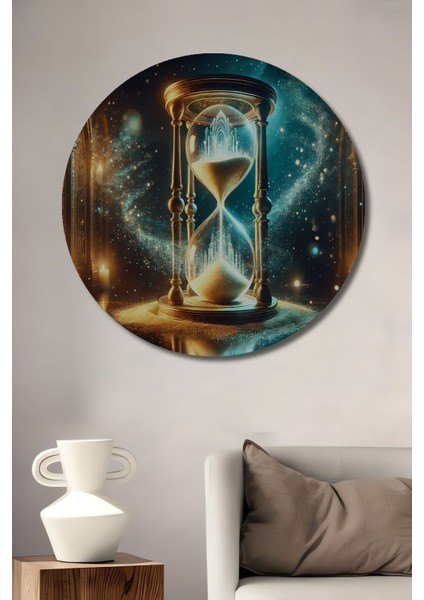 Sonsuzluk Kum Saati Yağlı Boya Görünümlü Ahşap Dekoratif Yuvarlak Salon/ofis/ev/mutfak/banyo Tablo
