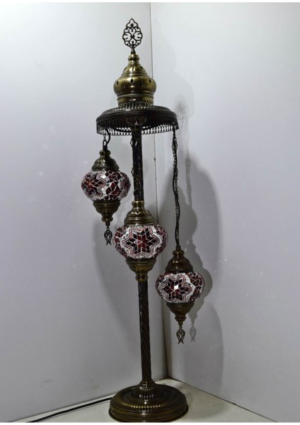 Mozaik Lambader Otantik Lambası Dekoratif Köşe Lambası 3 Lü Mozaik Gece Lambası Model 8