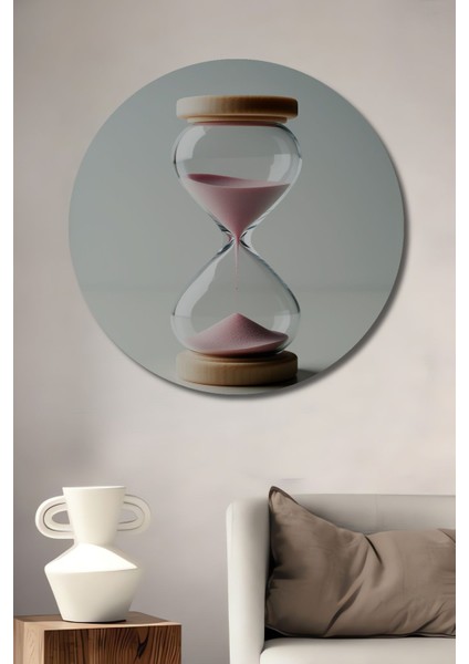 Pembe Kum Saati Zamanı Durduran Ahşap Dekoratif Yuvarlak Salon/ofis/ev Çerçeve Görünümlü Tablo fiyatları