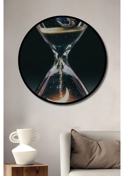 Dekoratif Kum Saati Modern Sanat Duvar Tablo Ahşap Yuvarlak Tablo