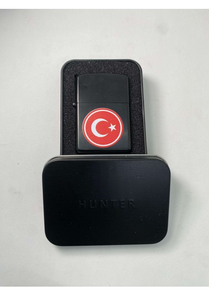 Türk Bayrağı Tasarımlı Kutulu Benzinli Metal Çakmak