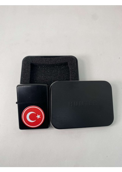 Türk Bayrağı Tasarımlı Kutulu Benzinli Metal Çakmak