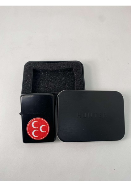 Üç Hilal Tasarımlı Kutulu Benzinli Metal Çakmak