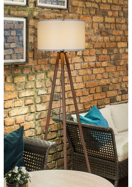 Tripod Lambader Ahşap Ayak Krem Şapka