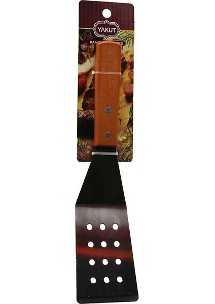 Ahşap Saplı Eğimli - Delikli Mutfak Spatula (5067)