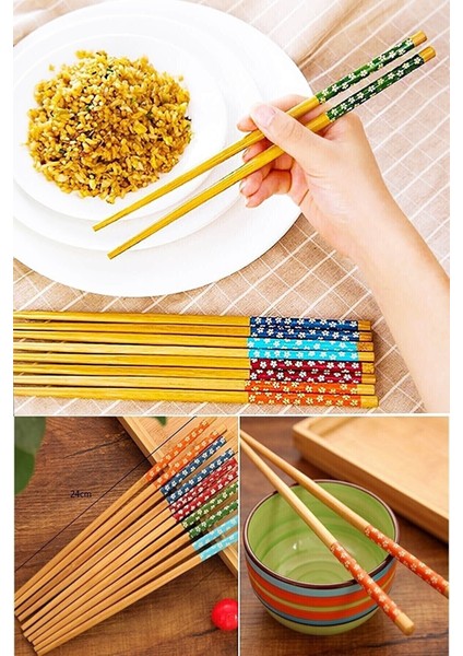 Bambu Chopstick Çubuk Yemek Çubuğu Yıkanabilir Tekrar Kullanılabilir (10 Çift- 20 Adet ) (5067)
