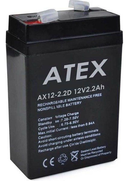Atex 12 Volt - 2.2 Amper Dik Kare Akü (70 x 46 x 101 Mm) (5067)
