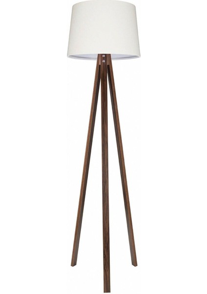 Beyaz Başlıklı Lambader Kumaş Konik Başlık Ahşap Ayaklı Abajur L330