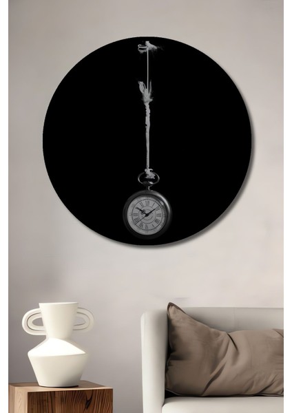 Dekoratif Minimalist Zamanın Bitişi Köstekli Saat Duvar Tablo Ahşap Yuvarlak Tablo