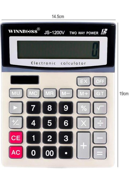 12 Haneli Geniş LCD Ekran, Pilli Büyük Düğmeli Hesap Makinesi (5067)