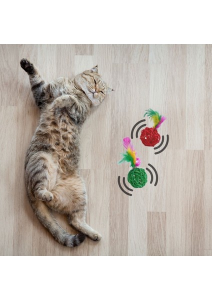 2li Rattan Renkli Peluş Tüy Kedi Köpek Oyuncak Yakalama Çiğneme Çıngıraklı Top Oyuncağı (5067)