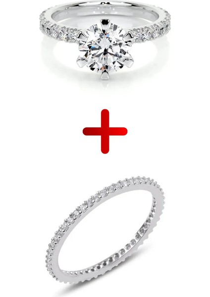 Işıklı Kutuda 1 Carat Kadın Gümüş Yüzük ve Çift Küpe (Pırlanta Işıltılı) fiyatları