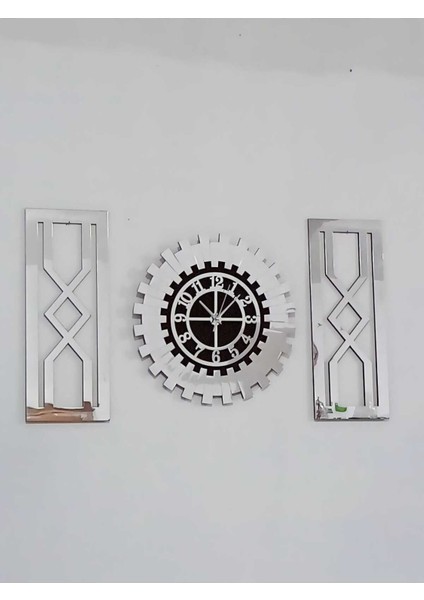 Dekoratif Gümüş - Siyah Renk Aynalı Pleksiglass Tablo Duvar Saati 80 x 50 cm