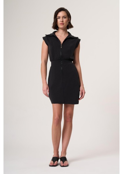 Brown Siyah Modal Içerikli Fermuarlı Ultra Rahat Elbise