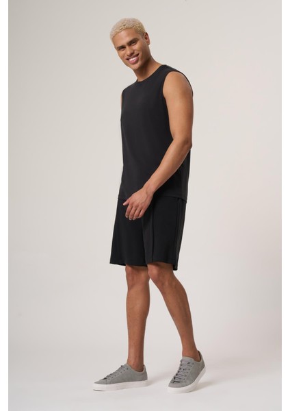 Casual Siyah Kolsuz Modal Içerikli Süprem Relaxed Fıt Basic Tişört modelleri