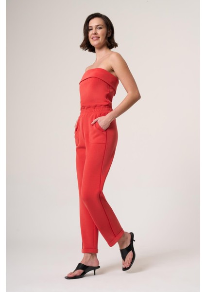 Espavo Kırmızı Modal Içerikli, Ara Biye Detaylı Straplez Tulum fiyatları