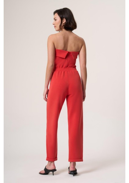 Espavo Kırmızı Modal Içerikli, Ara Biye Detaylı Straplez Tulum modelleri