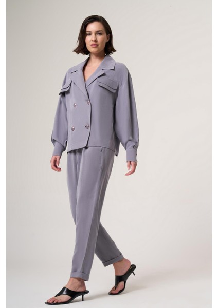 Cresy Gri Cupra Tensel Içerikli, Oversıze Dokuma Kumaş Gömlek-Ceket