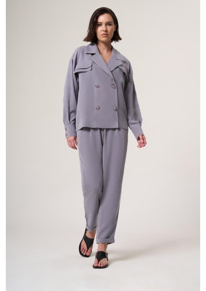 Cresy Gri Cupra Tensel Içerikli, Oversıze Dokuma Kumaş Gömlek-Ceket modelleri