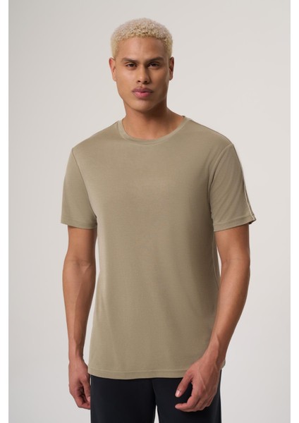 Great Haki Modal Içerikli, Ara Biye Detaylı Bisiklet Yaka Relaxed Fıt Petek Pike Tişört