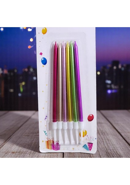 12 Adet Parlak Metalik Renkli Mum 14 cm Metalik Renkli Pasta Mumu Doğum Günü Mumu