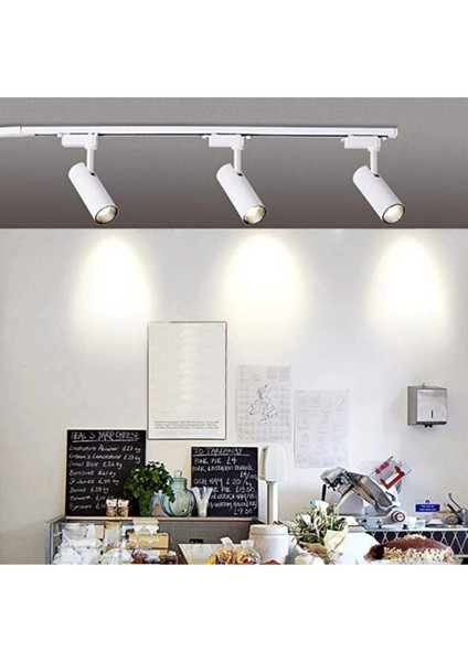 Beyaz Kasa Beyaz Işık 6 Adet 30W Ray Spot Vitrin Armatürü 2 Metre Raylı Spot Lamba