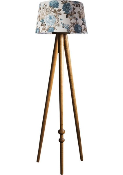 Round Leg Tripod Lambader Aydınlatma Ahşap Naturel Ağaç Country Dekor Lamba Aplik Masif Doğal