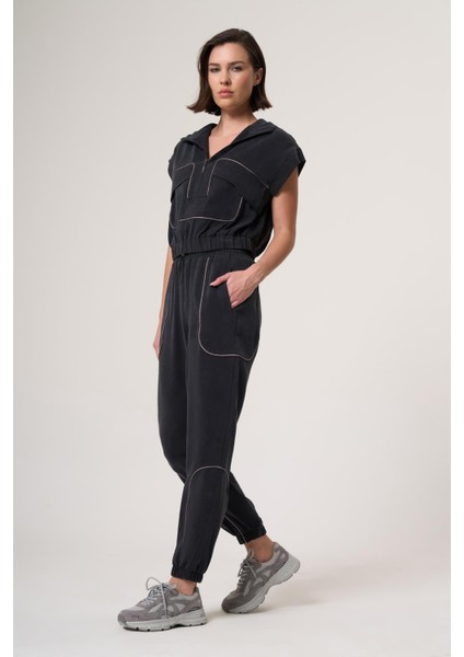 Sun Siyah Cupra Tensel Içerikli, Ara Biye Detaylı, Paçası Lastikli Dokuma Kumaş Jogger fiyatları