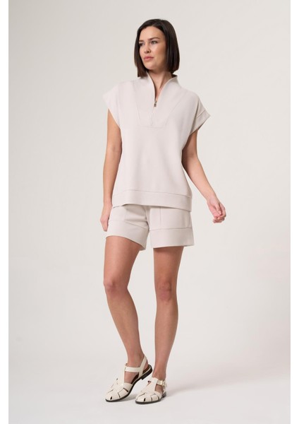 Rothley Taş Rengi Modal Içerikli, Fermuar Yaka Detaylı Tişört