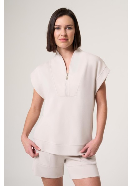 Rothley Taş Rengi Modal Içerikli, Fermuar Yaka Detaylı Tişört modelleri