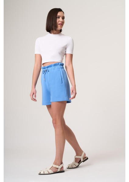 Snowe Bebe Mavisi Modal Içerikli Kemer Detaylı Relaxed Fit Şort