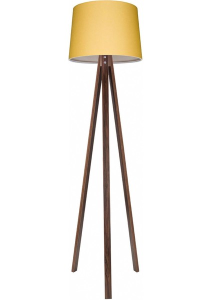 Ahşap Kozalak Lambader 3 Ayaklı Abajur Sarı Başlık Kahve Ayak 3039