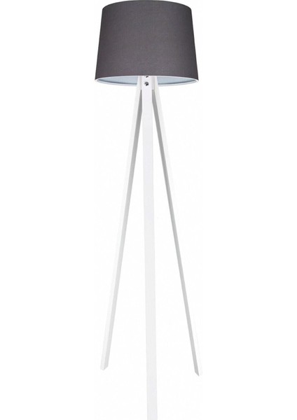 Lambader Ahşap 3 Ayaklı Tripod Abajur Konik Kumaş Füme Beyaz