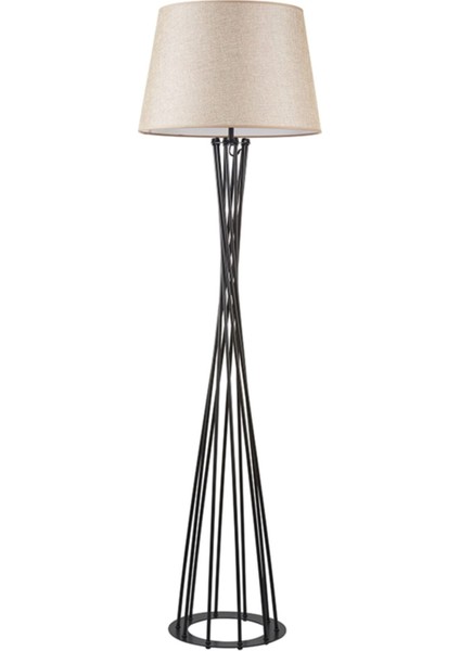 Retro Siyah Metal Rustik Köşe Lambası Lambader Krem Başlık 45 cm Cap