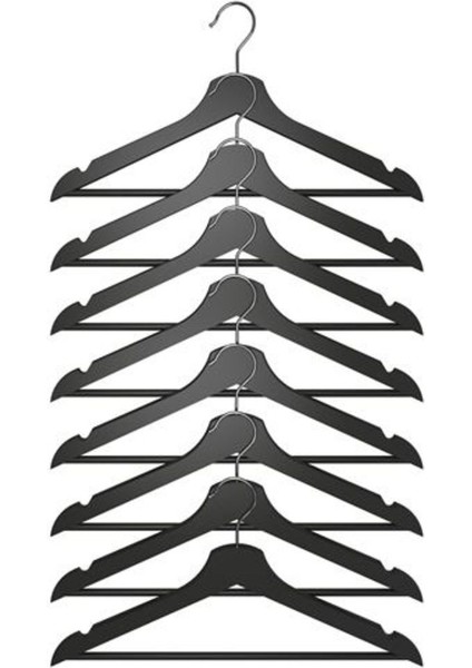 8 Adet Bumerang Askı Siyah Ahşap Takım Elbise Kıyafet Askısı