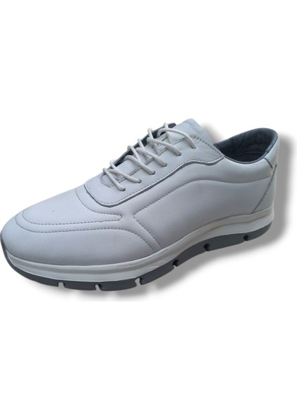 GR0289 Hakiki Deri Kar Beyaz Özel Ortopedik Faylon Taban Erkek Sneaker Yürüyüş Ayakkabısı
