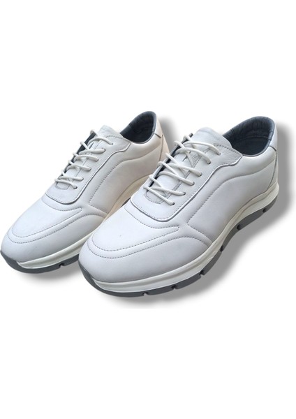 GR0289 Hakiki Deri Kar Beyaz Özel Ortopedik Faylon Taban Erkek Sneaker Yürüyüş Ayakkabısı