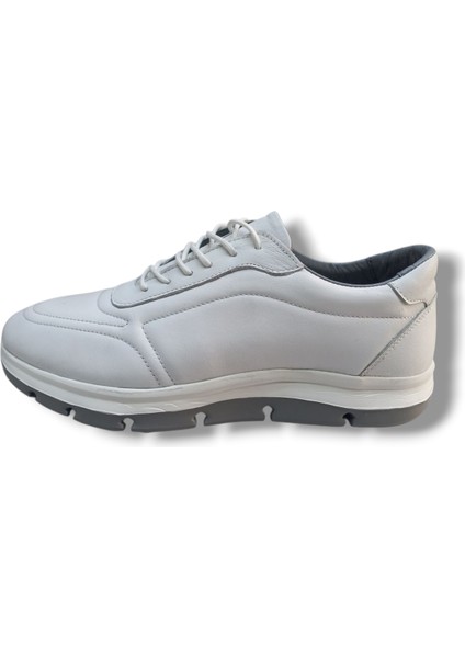 GR0289 Hakiki Deri Kar Beyaz Özel Ortopedik Faylon Taban Erkek Sneaker Yürüyüş Ayakkabısı
