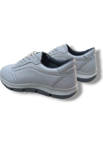 GR0289 Hakiki Deri Kar Beyaz Özel Ortopedik Faylon Taban Erkek Sneaker Yürüyüş Ayakkabısı
