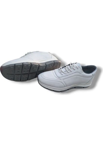 GR0289 Hakiki Deri Kar Beyaz Özel Ortopedik Faylon Taban Erkek Sneaker Yürüyüş Ayakkabısı