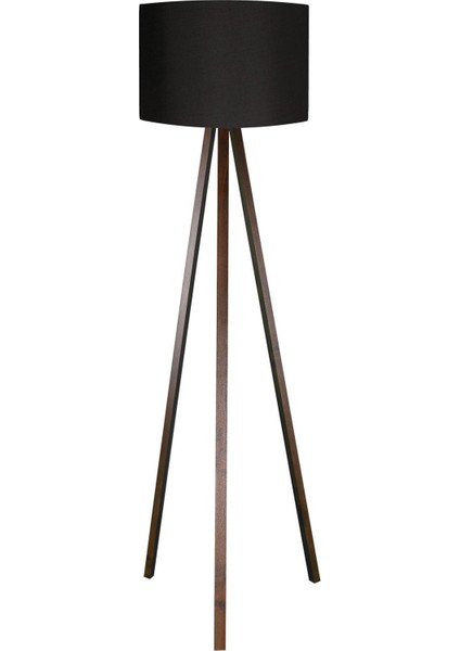 3 Ayaklı Tripod Lambader Yuvarlak Silindir Başlık Siyah Ayak Kahverengi