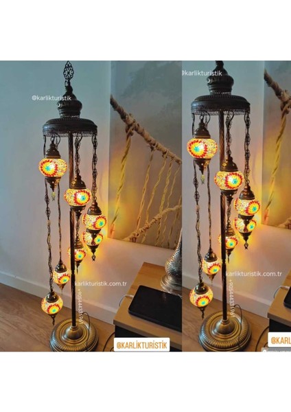 Lambader Çoklu Elişi Sarkıt Camlı, Mozaik Ayaklı Lambader, Dekoratif Köşe Lambası Model 1