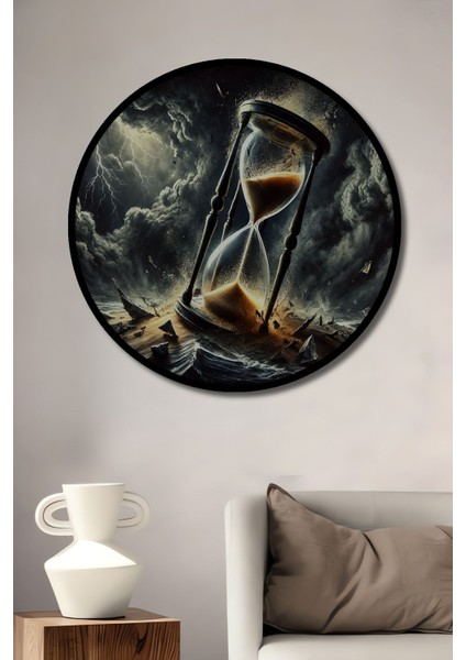 Kıyamet Saati Kum Saati Yağlı Boya Görünümlü Ahşap Dekoratif Yuvarlak Salon/ofis/ev/mutfak Tablo fiyatları