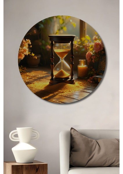 Altın Kum Saati Yağlı Boya Görünümlü Dekoratif Ahşap Ev/işyeri/ofis Yuvarlak Tablo