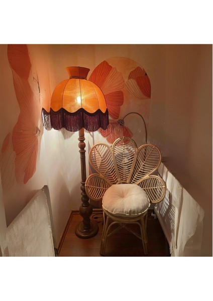Kiremit Renk Kadife Lambader Kahve Ahşap Ayak Vintage 50 x 170 cm LM01300