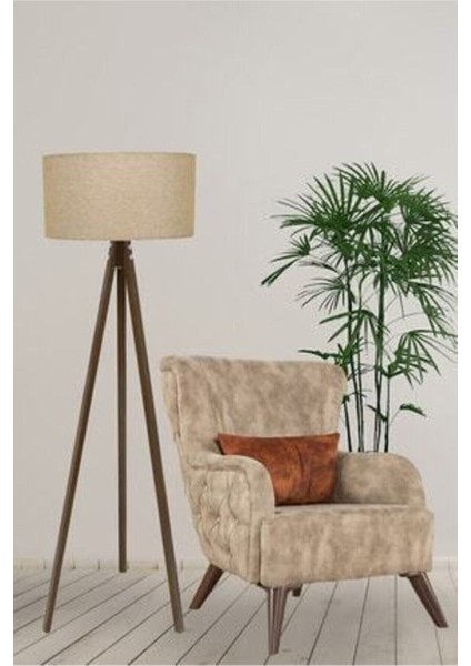 Bej Kahve Lambader Yuvarlak Kumaş Abajur LY528